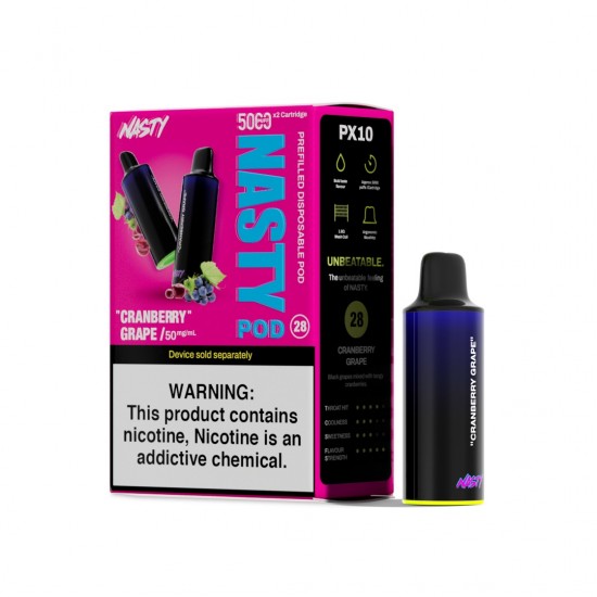 Nasty PX10 Pods (50mg) 5000 puff x 2 - Cranberry Grape Nasty PX10 Pods (50mg) 5000 puff x 2 - Cranberry Grape