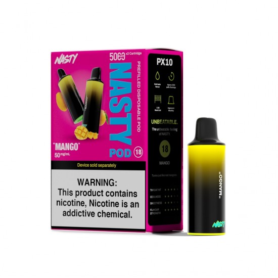 Nasty PX10 Pods (50mg) 5000 puff x 2 - Mango Nasty PX10 Pods (50mg) 5000 puff x 2 - Mango